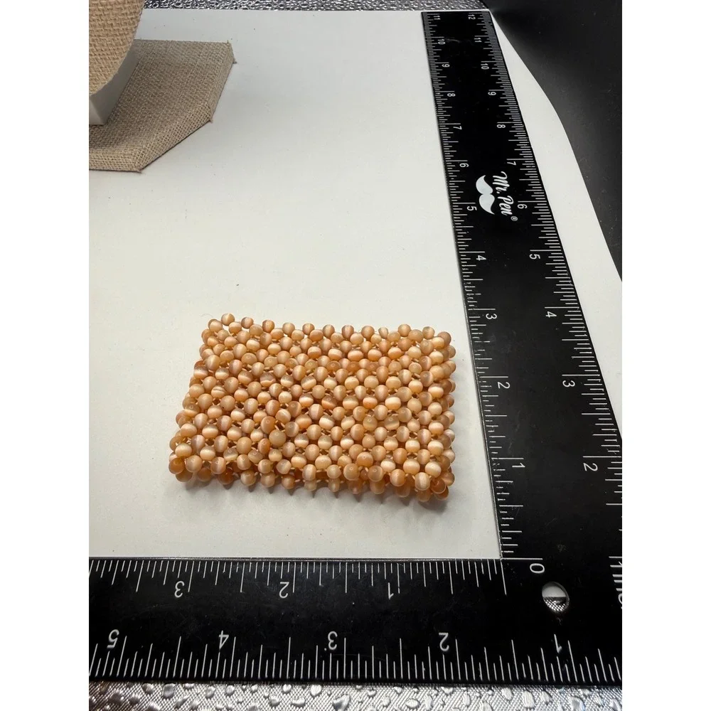 Peach Cat Eye Fiber‎ Optic Beaded Stretch Cuff Bracelet Wide Statement Boho Pink